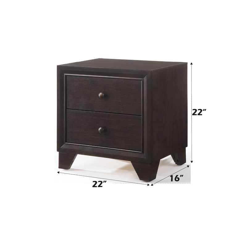 Espresso Finish Wooden Nightstand with 2 Large Storage Drawers and Raised Molding Trim