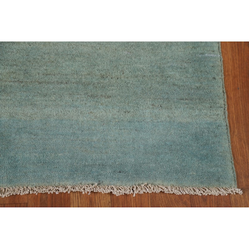 Green Blue Modern Gabbeh Oriental Accent Rug Hand-Knotted Wool Carpet - 3'4" x 4'5"