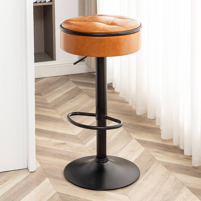 Set of 2 Faux Leather Height Adjustable Counter Height Swivel Barstool