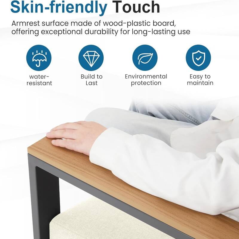 Set of 2 26.6" Aluminum Patio Armchairs with Thick Beige Cushions