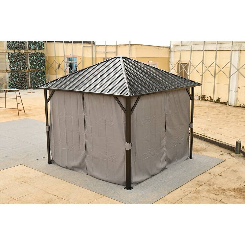 10x10FT Aluminum Hardtop Gazebo with Steel Canopy, Weatherproof Permanent Outdoor Gazebo for Patio Garden Backyard