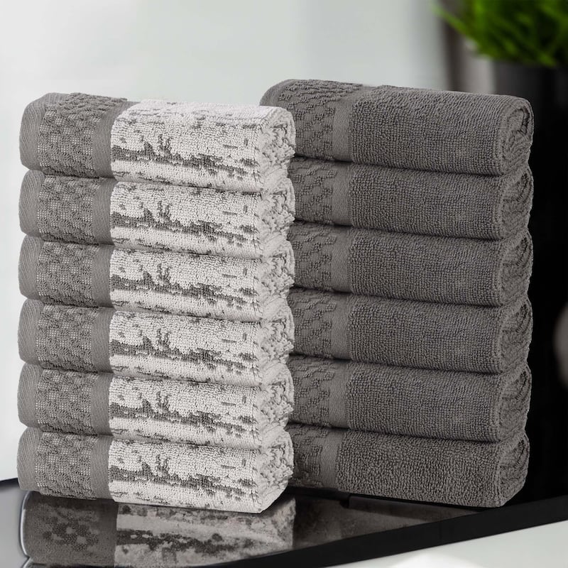 Superior Lodie Cotton Jacquard Solid and Two-Toned Washcloth Set of 12