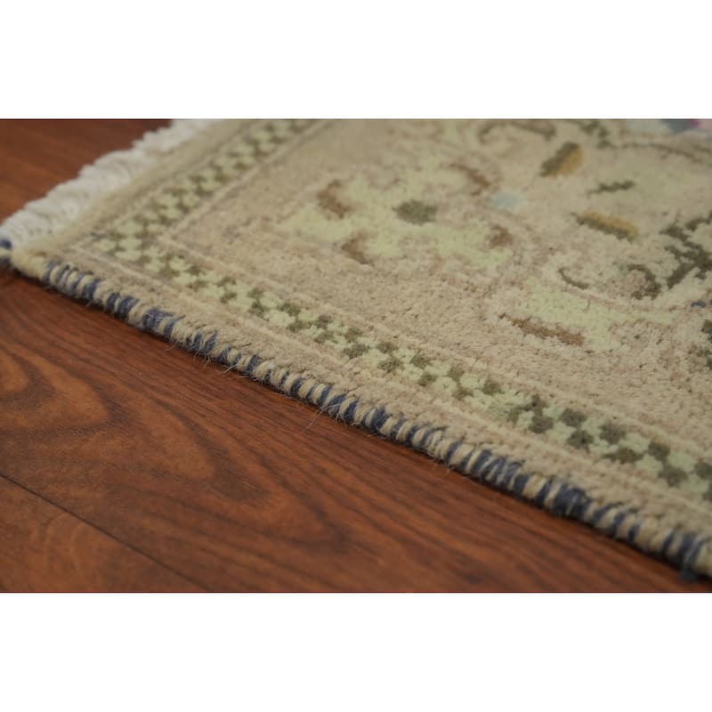 Hand Knotted Oriental 100% Wool Carpet Traditional Floral Beige & Ivories Kerman Runner Rug - 5' 4'' X 2' 2''