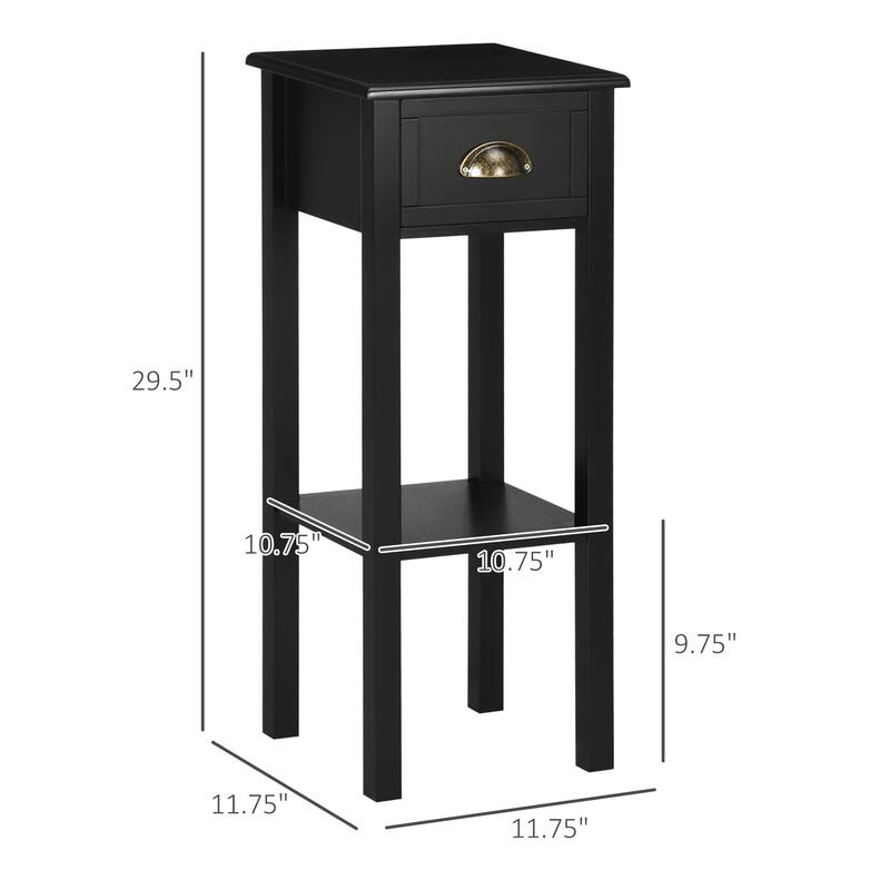 29" 2-Tier Side Table with Drawer and Shelf, Black MDF