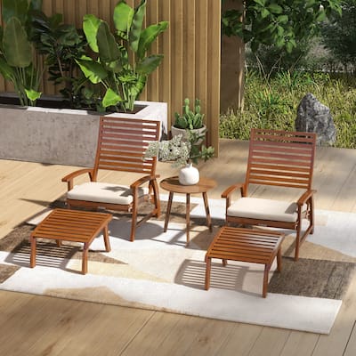 4 Piece Acacia Wood Garden Furniture Set with Chairs and Footstools Cushioned Outdoor Patio Seating for Garden and Patio