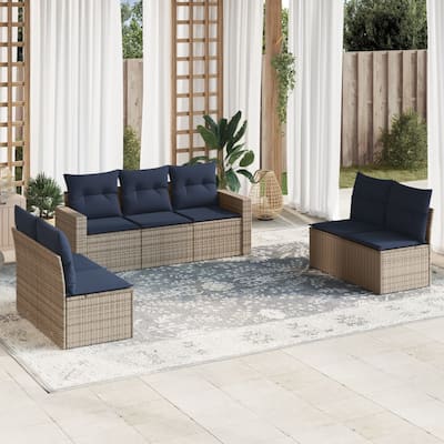 vidaXL Patio Sofa Set with Cushions Outdoor Conversation Furniture Poly Rattan - 25.8" x 24.4" x 27.2"