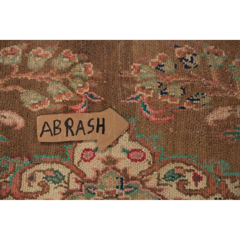 Brown Floral Mahal Persian Runner Rug Handmade Wool Carpet - 3'4"x 10'11"