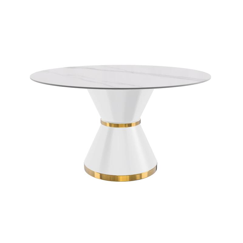 Round Dining Table with a Glass/Stone Tabletop in Qorvus Series by LeisureMod - 60" Wide - White