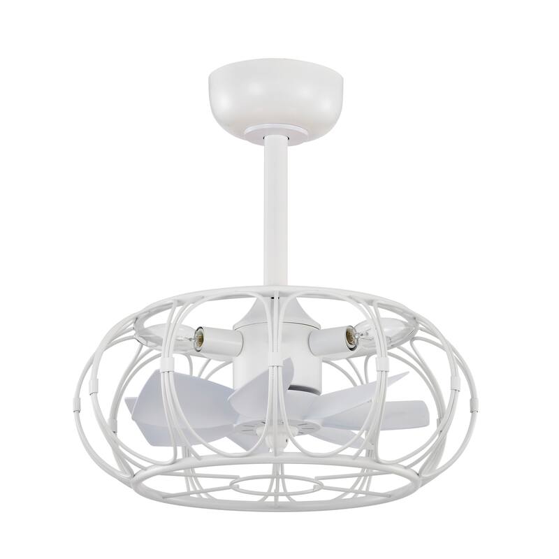 Eoin White Caged Lighted Ceiling Fan Fandelier 7-Blade Remote Control
