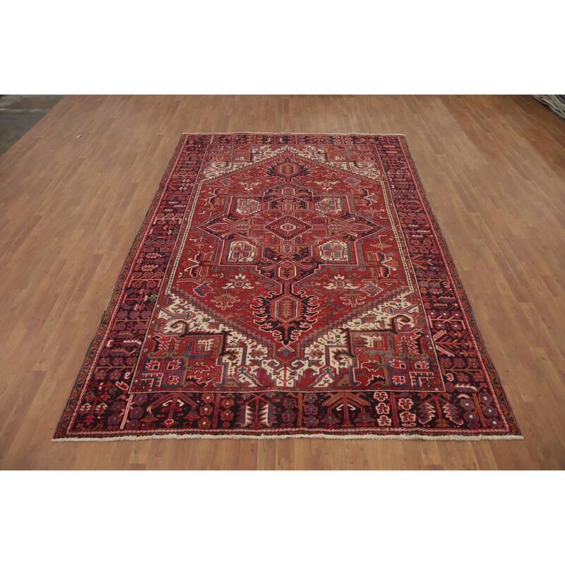 Hand Knotted Oriental 100% Wool Carpet Traditional Medallion Red Heriz Area Rug - 10' 11'' X 7' 6''