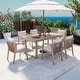 preview thumbnail 1 of 8, Outdoor Acacia Wood Dining Set 7-Piece Rope Weave Dining Chairs And Table with Umbrella Hole Natural&Beige