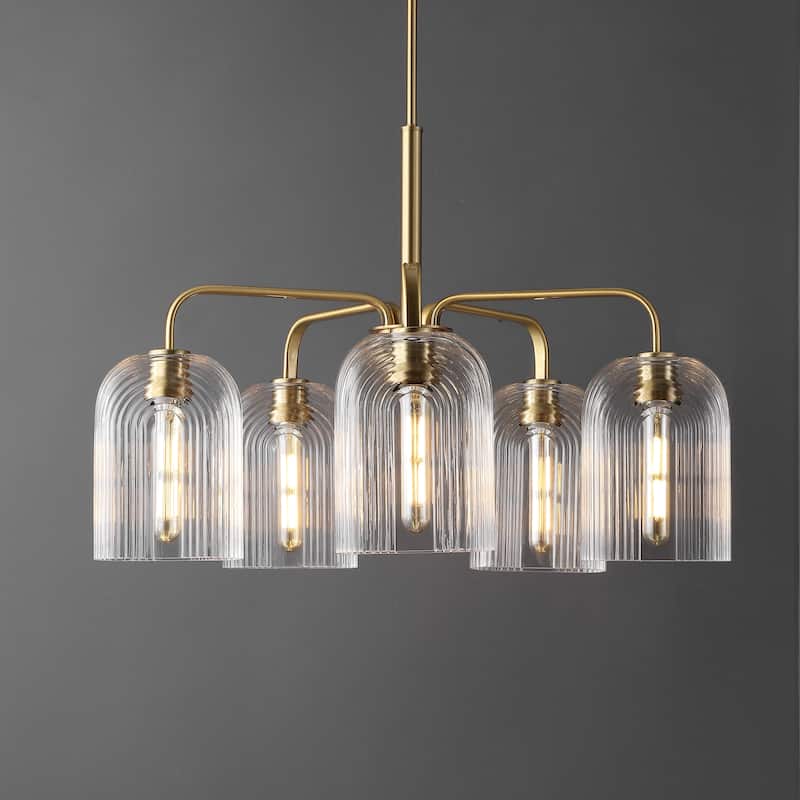 SAFAVIEH Lighting Ayelet 5-Light Adjustable Pendant Chandelier (LED Bulbs Included) - Gold/Clear - 30Wx30Dx59H