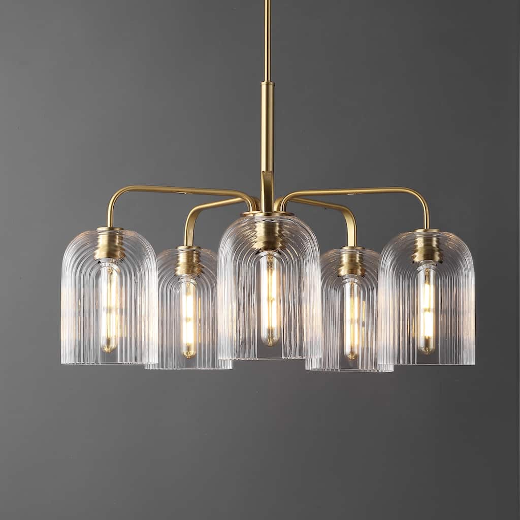 SAFAVIEH Lighting Ayelet 5-Light Adjustable Pendant Chandelier (LED Bulbs Included) - Gold/Clear - 30Wx30Dx59H