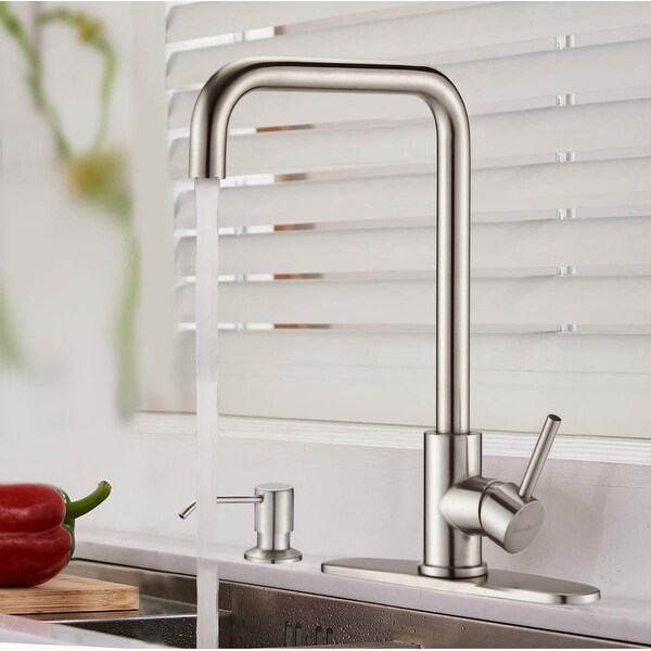 Kitchen Faucet With Soap Dispenser Single Handle Brushed Nickel High Arc Kitchen Sink Faucets With Deck Plate Overstock 33799299