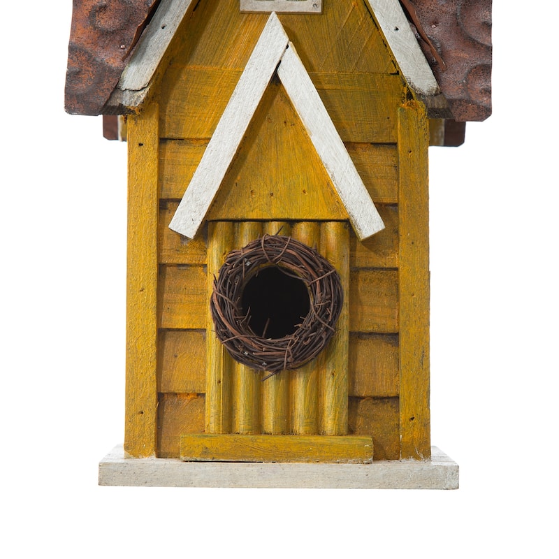 Glitzhome 12"H Retro Distressed Painted Solid Wood Cottage Birdhouse
