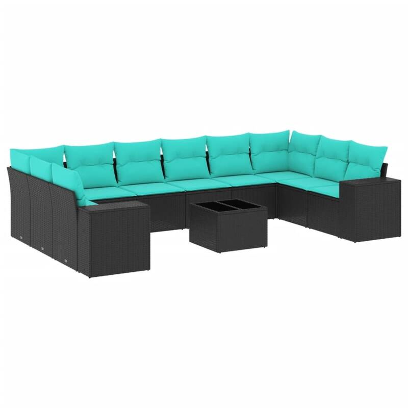 vidaXL 10/11 Piece Patio Sofa Set with Cushions Black/Brown/Gray Poly Rattan - 24.4 x 24.4 x 27.2