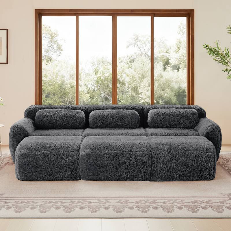 Anmytek 3-Seater Modular Sectional Sofa Soft Plush Fabric Movable Ottoman Non-Slip Base No Assembly