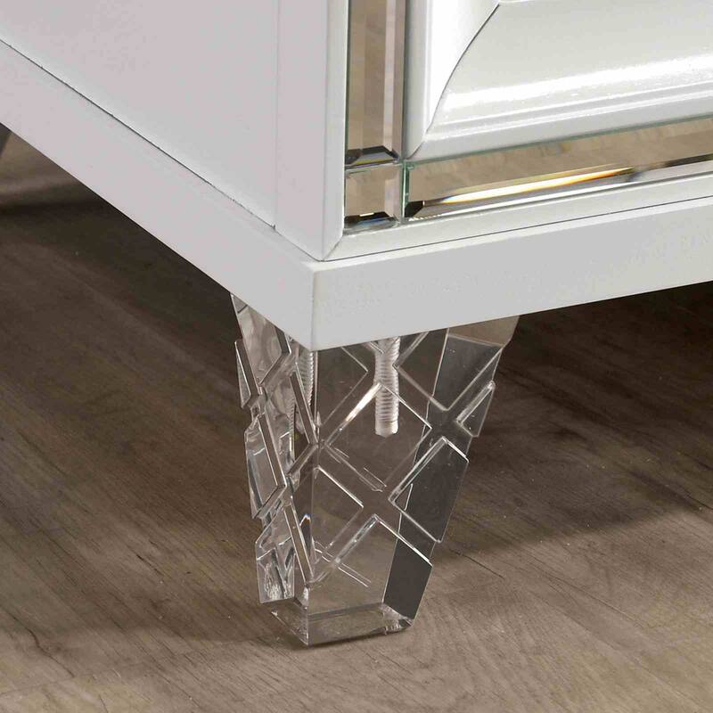 Contemporary Nightstand with USB Port & Hidden Jewelry Drawer - White Finish, Acrylic Legs