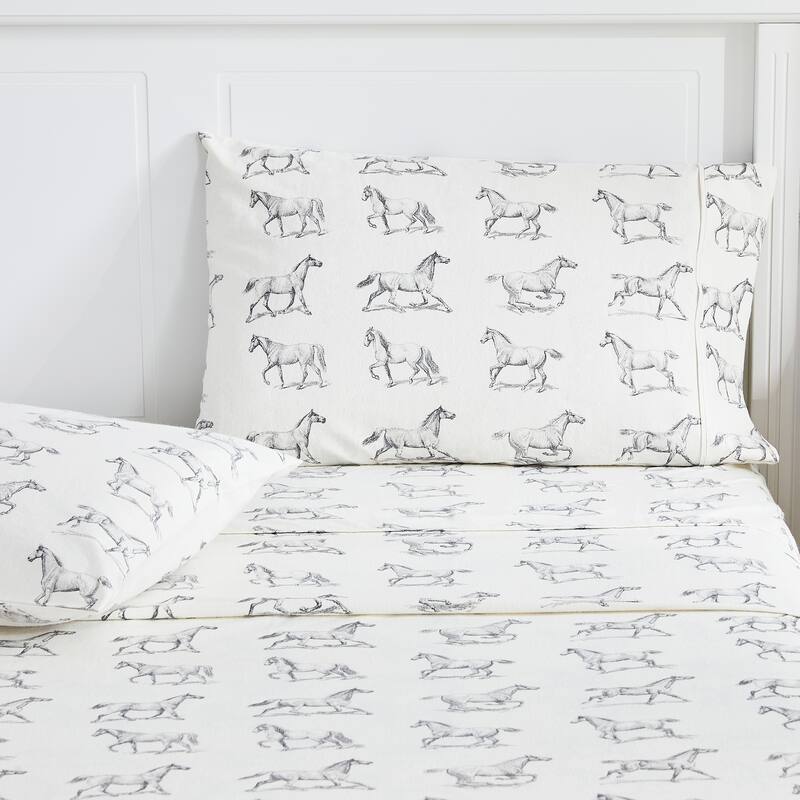 Cotton Flannel Collection Gray Horse Sheet Set