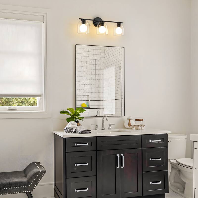 2/3/4-Light Dimmable Bathroom Vanity Light with Glass Shade - Matte Black