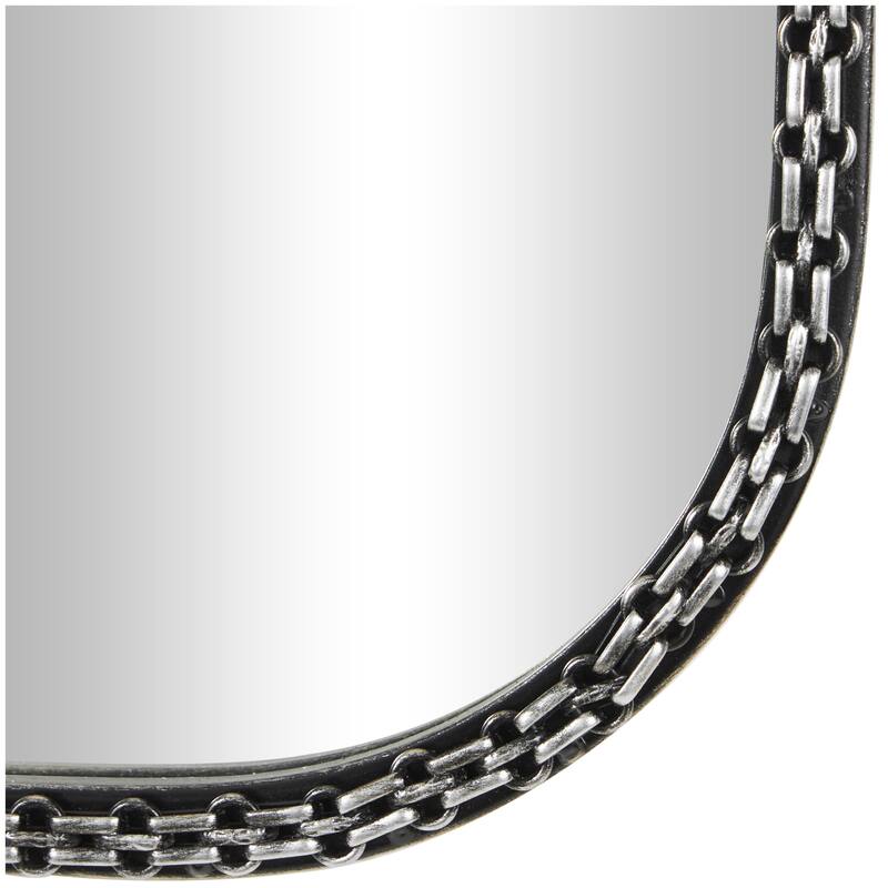 Wooden Room Wall Mirror with Double Layered Linked Chain Frame - Silver - Roche River Decor