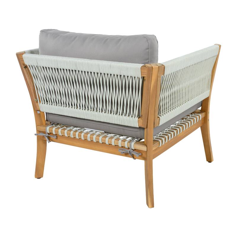 Christopher Knight Home - Modern Outdoor Acacia Wood Patio Lounge Chair with Woven Rope Accents and Weather-Resistant Cushions