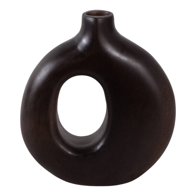 Mango Wood Modern Vase with Round Cutout Silhouette Minimalist Design - 6.5" x 2" x 7" - Brown