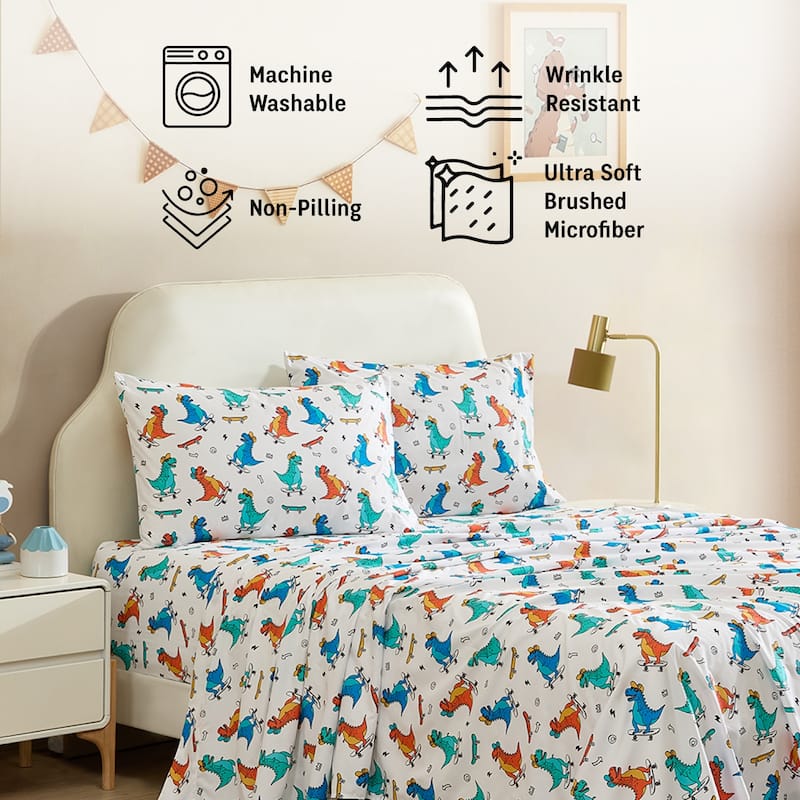 HLC.ME Printed Kids Bed Sheets - Patterned Bed Sheet Set - Wrinkle Resistant & Ultra Soft - For Mattresses up to 15 Inches Deep