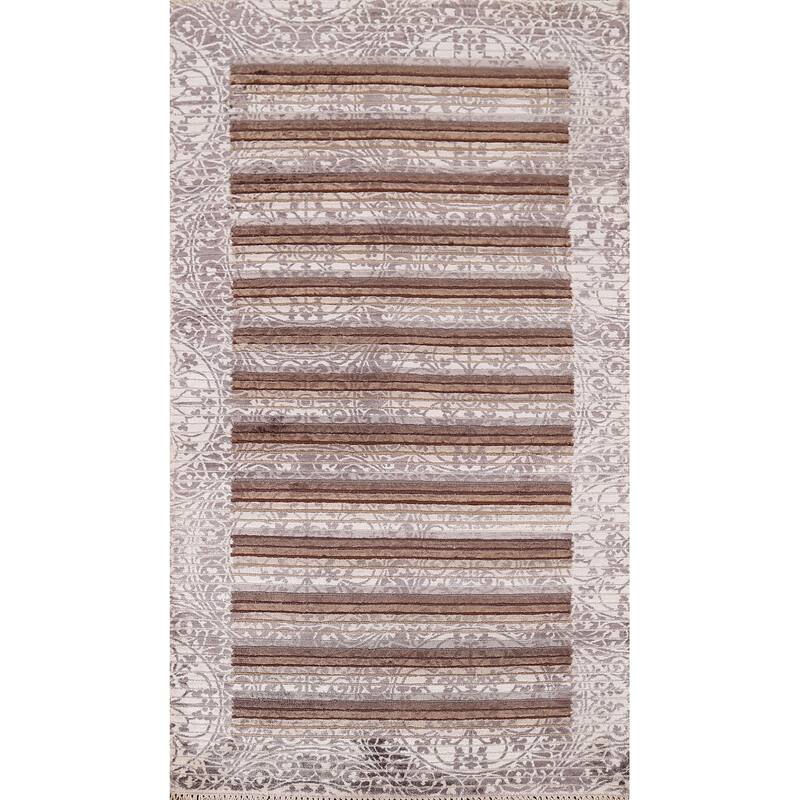 Striped / Abstract Oriental Accent Rug Handmade Wool Carpet - 2'8" x 5'0"