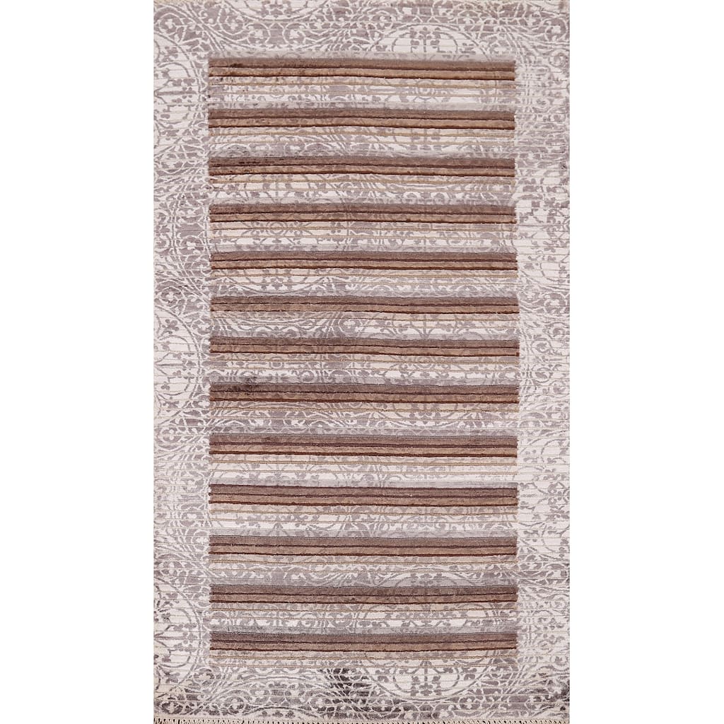 Striped / Abstract Oriental Accent Rug Handmade Wool Carpet - 2'8" x 5'0"