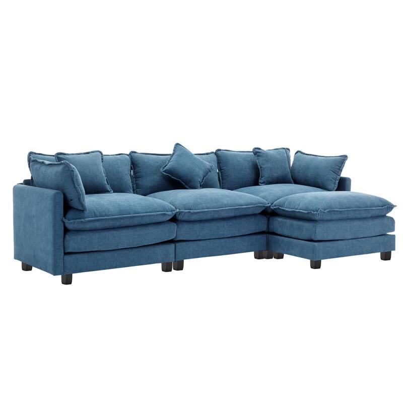 112.2" L-Shape Chenille 4 Seat Sectional Sofa with Removable Ottoman and 5 Plush Pillows, Modern Luxury Couch