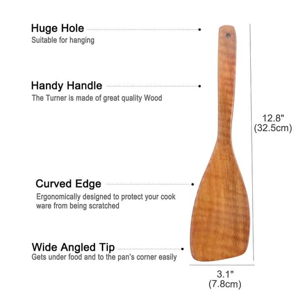 12.8" Wood Turner Spatula Heat Resistant Non-Sticky Seamless - 13"Len
