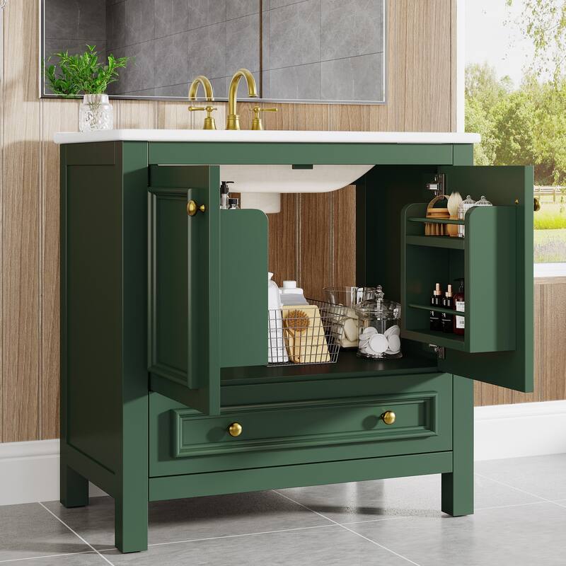 30 Inches Modern Bathroom Vanity Cabinet with Ceramic Basin & 1 Drawer