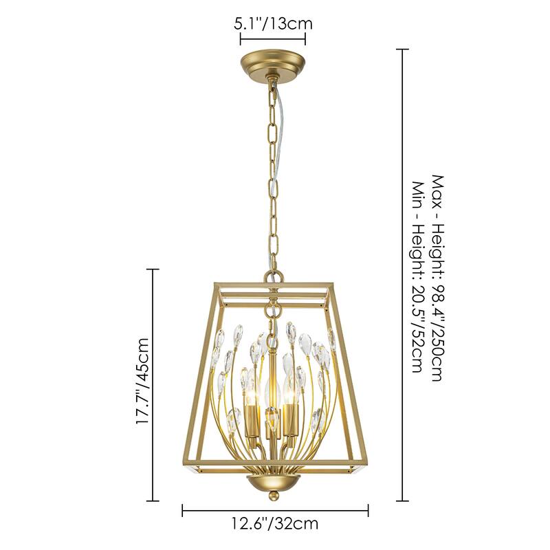 3-Light Transitional Metal & Crystal Chandelier with Adjustable Height for Dining Room - 3 Light