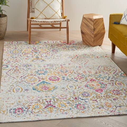 Nourison Damask Distressed Contemporary Area Rug