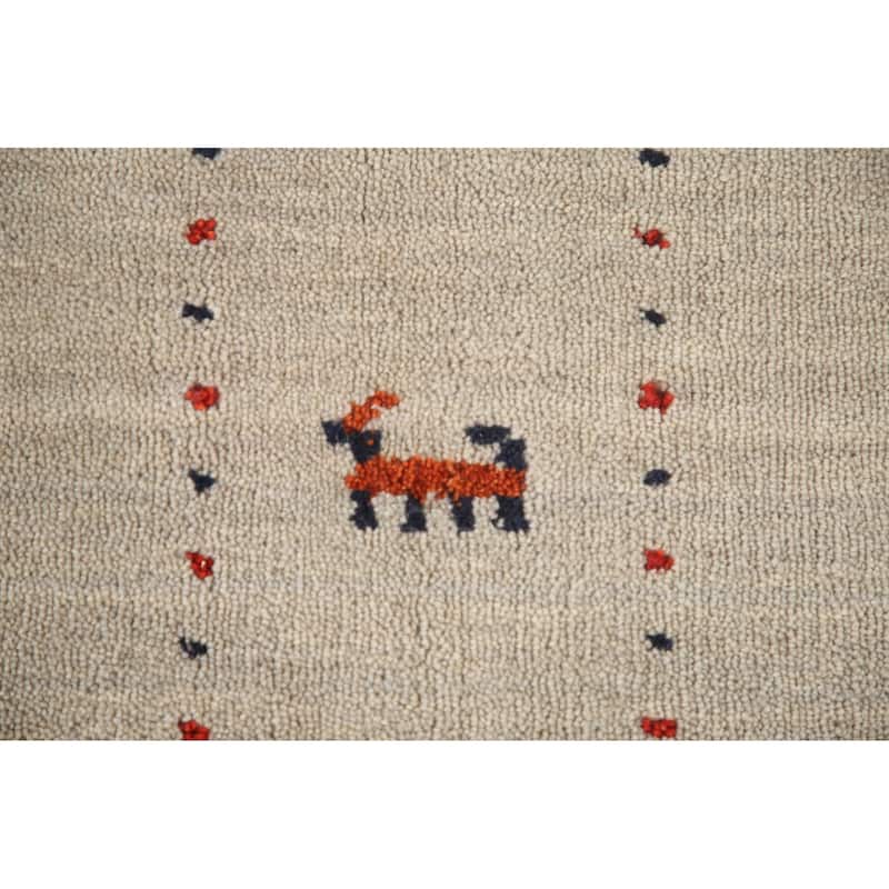 Tribal Gabbeh Area Rug Handmade Oriental Beige Wool Carpet - 5'5"x 7'6"