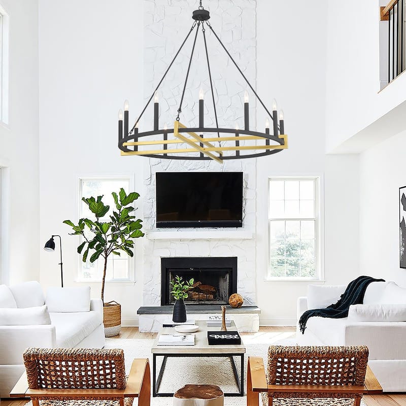 Acroma 12-light 41In Farmhouse Black Geometric Wheel Chandelier