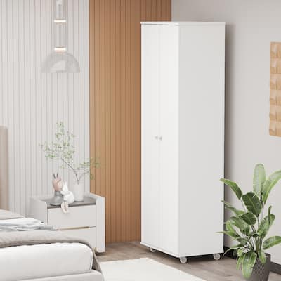 Kerrogee Tall Shoe Cabinet with Doors, 8-Tier Shoe Storage with Wheel - 15.7"W x 23.6"L x 70.9"H