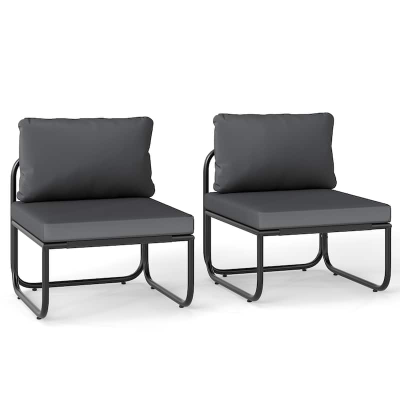 Gymax Patio Chairs Set of 2 w/ Removable Cushions Heavy Duty Metal - Black