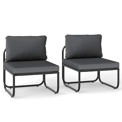 Gymax Patio Chairs Set of 2 w/ Removable Cushions Heavy Duty Metal