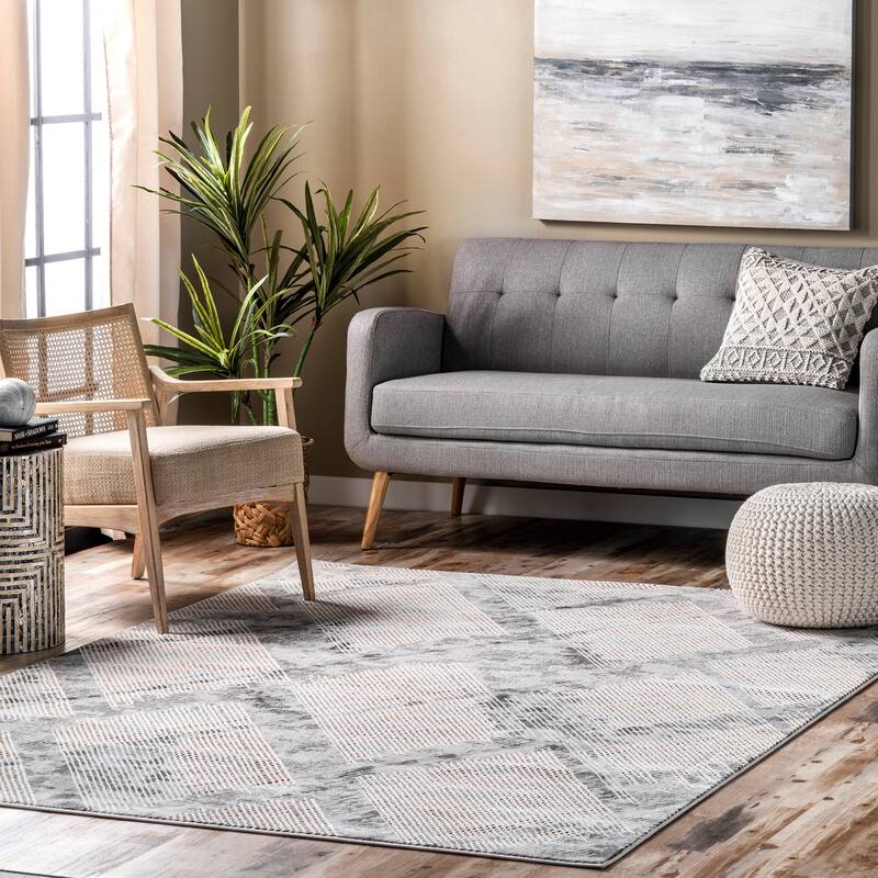 Nuloom Eloise Abstract Trellis Area Rug - 2' 8" x 8' - Light Grey - Runner