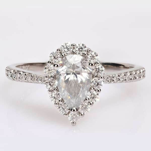 slide 1 of 9, Miadora 1 3/8ct DEW Pear-cut Moissanite Halo Teardrop Engagement Ring in Sterling Silver