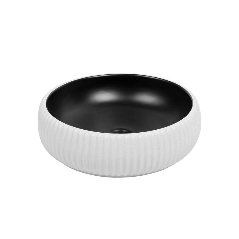 16 in. Round Vessel Bathroom Sink in Matte Black and Textured White Ceramic - 16 in Round