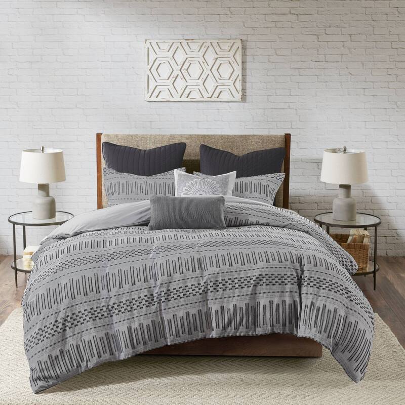 INK+IVY Rhea Cotton Jacquard Comforter Mini Set - Grey/Black - Full