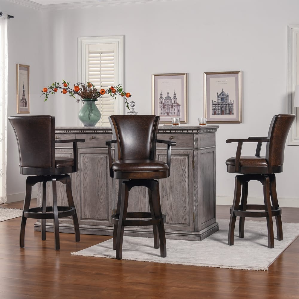 Williams Swivel Upholstered Bar Stool - Counter or Bar Height - 27 or 31 Inch - Solid Oak Wood Frame - Minimal Assembly