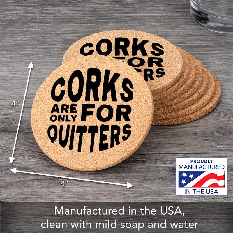 Quitters 4 Pack Absorbent Coaster with Protective Cork Backing Made in The USA 4" Round