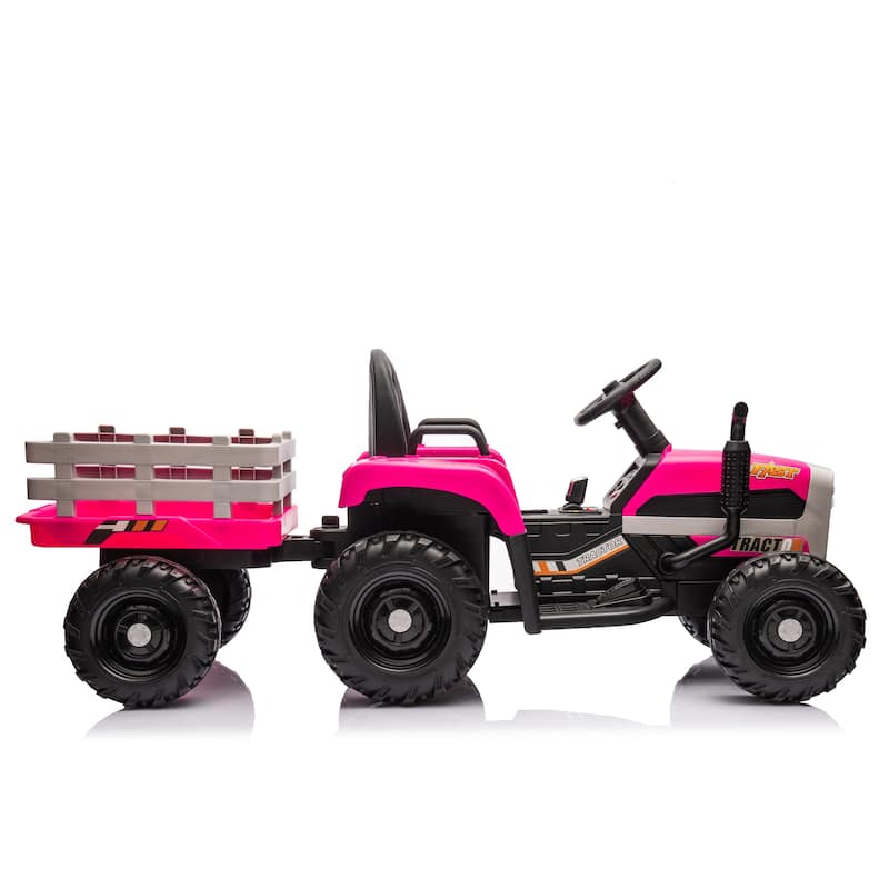 Ride on Tractor with Trailer, 24V Battery Powered Electric Tractor Toy, Electric Vehicle for Kids with 3 Speeds, Red