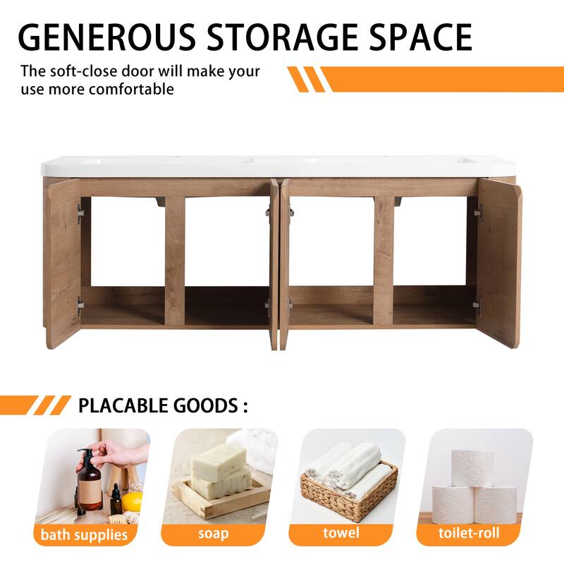 Bathroom Vanity With Resin Sink In 48/60 Inch, Floating Bathroom Vanity With Soft Close Doors