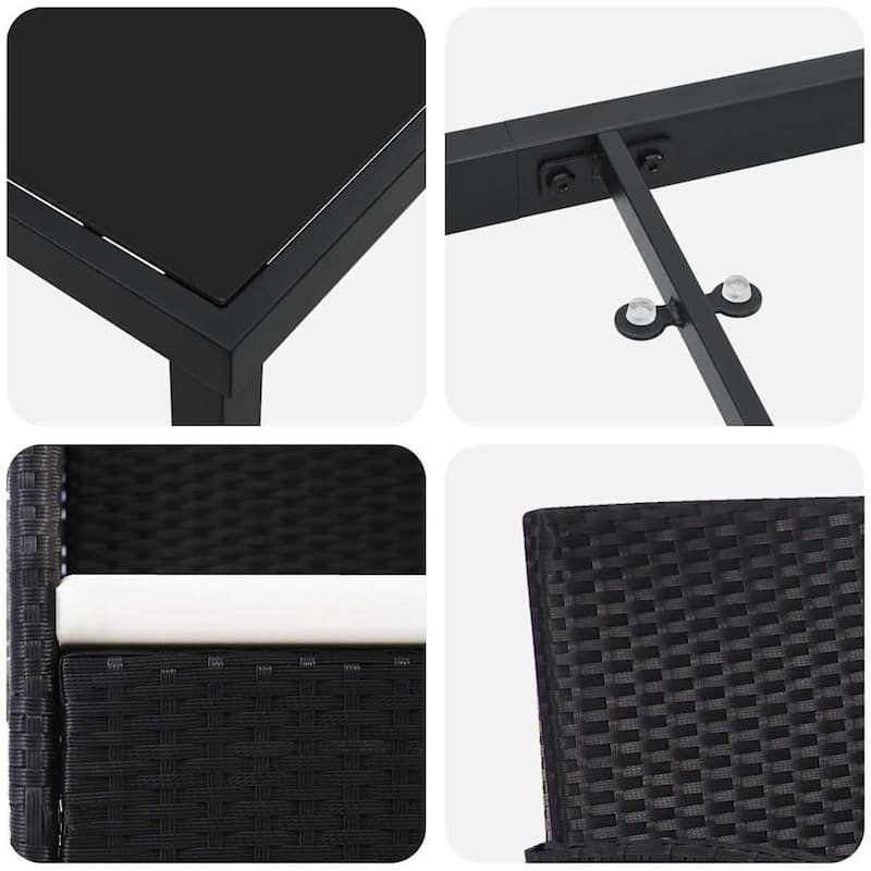 vidaXL Garden Dining Set with Cushion Black Poly Rattan