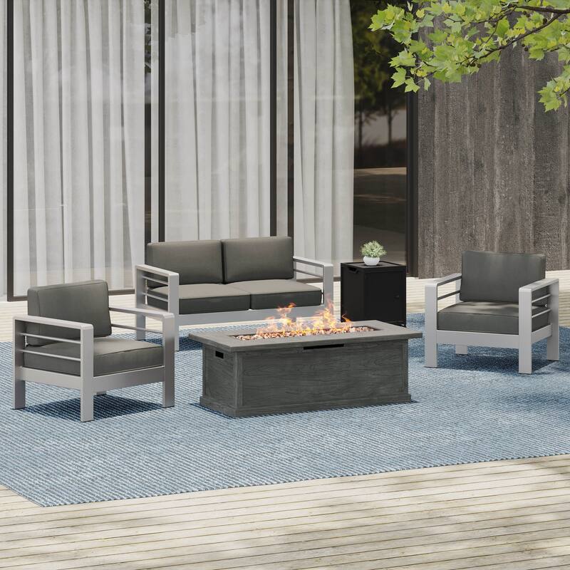 Cape Coral Outdoor 5-piece Chat Set with 56-inch Fire Table by Christopher Knight Home - Grey